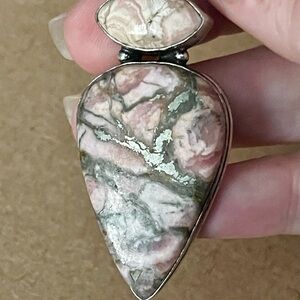 Beautiful Rhodochrosite/Pyrite  Pendant Necklace - 925 Plated/Stamped